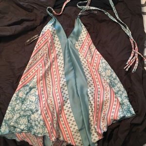 Silk tie around neck sleeveless blouse